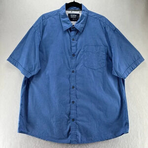 Monument Shirt Mens Sz 2X Printed Check Button Front Short Sleeve Cotton Blue